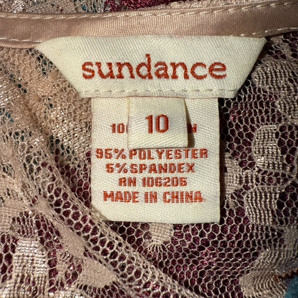 Sundance Lace Blouse Top Floral Embroidered Teal Burgundy Size 10 Boho Whimsy - Picture 4 of 5